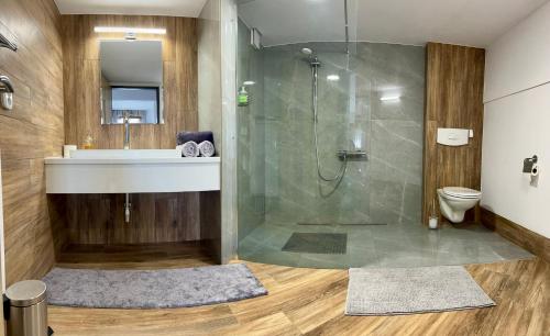 维内659 apartments的带淋浴、卫生间和盥洗盆的浴室