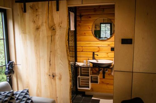 GrudkiDomek na drzewie - Na Łośmiu Metrach的小木屋内带水槽的浴室