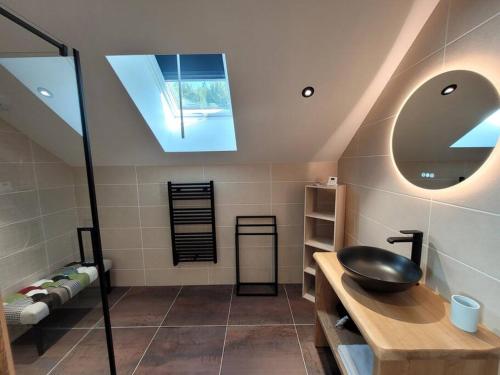 克松吕-隆日梅La cabane des écureuils的一间带水槽和镜子的浴室