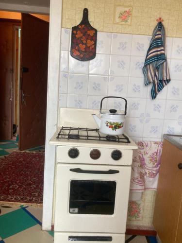 锡拉迈埃Back to USSR的厨房配有带锅子的炉灶