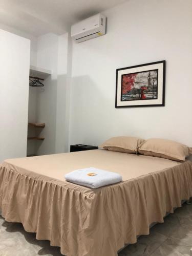 塔拉波托CASA SHILCAYO Habitaciones Vacacionales的一间卧室配有一张床铺,床上有毯子