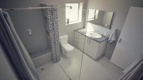 LorraineGuest Suite, Lorraine Port Elizabeth的带淋浴、卫生间和盥洗盆的浴室
