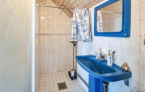 谢尔港Awesome Apartment In Skrhamn With Kitchen的浴室设有蓝色水槽和镜子