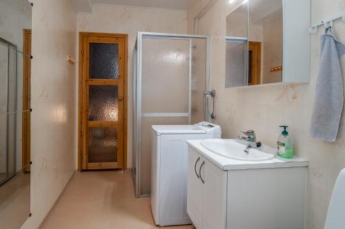 NärpiöBest possible location, 1 bedroom apartment的一间带水槽和洗衣机的浴室