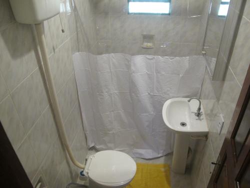 佩尼多Janela dos Meus Sonhos的带淋浴、卫生间和盥洗盆的浴室