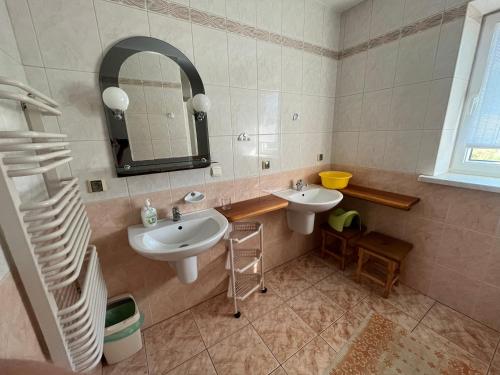 WiżajnyAgroturystyka Radzewicz的浴室设有2个水槽和镜子