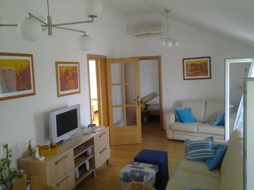 苏曼婷Apartments by the sea Sumartin, Brac - 11651的带沙发和电视的客厅