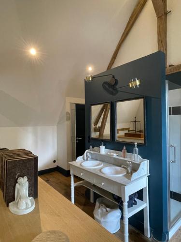 ContayChâteau de Contay Guesthouse - 1753的一间带两个盥洗盆和大镜子的浴室
