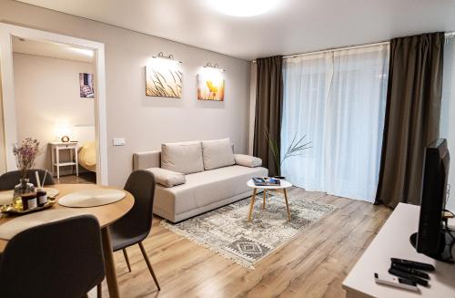 希奥利艾Jaukus butas Šiaulių centre的客厅配有沙发和桌子