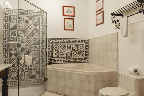 格拉纳达格兰弗朗西亚餐厅酒店的带浴缸、卫生间和淋浴的浴室。