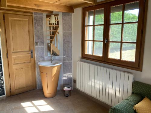 BroyeCharmante maisonnette indépendante的门旁带水槽的浴室