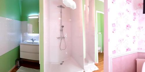 DrainBEDLOIRE的粉红色的浴室设有淋浴和水槽