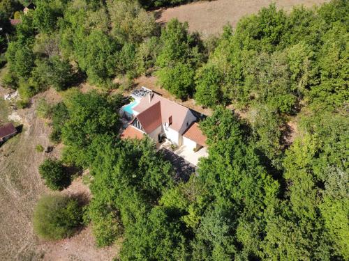 MarnacMagnifique Villa de prestige, piscine chauffée的树林中房屋的空中景观