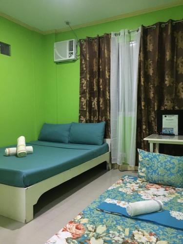 长滩岛Twin AP Homes的绿色的客房配有床和沙发