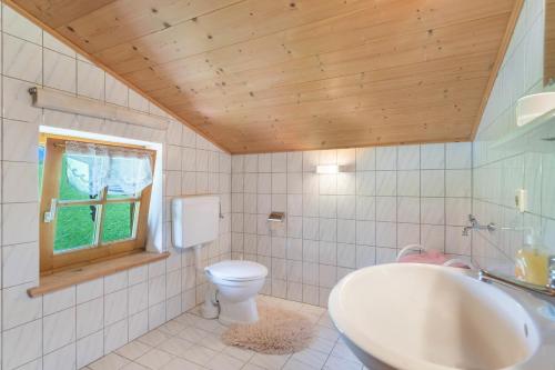 洛弗附近圣马丁Ferienwohnung Spielberg的一间带卫生间、水槽和窗户的浴室