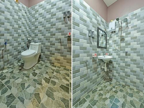 珍南海滩OYO Home 90348 Inspire Rooms的浴室的两张照片,配有卫生间和水槽