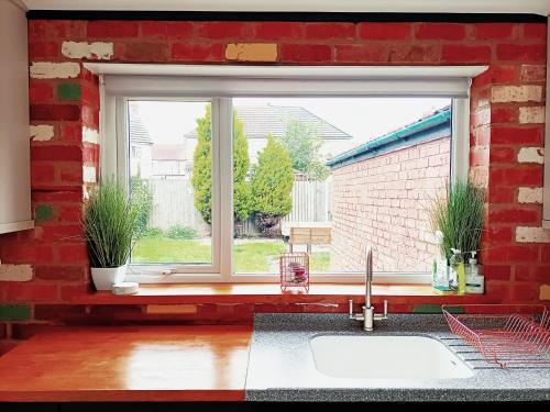 考文垂Stunning & Spacious Family Home. Midlands location的厨房设有水槽和窗户。