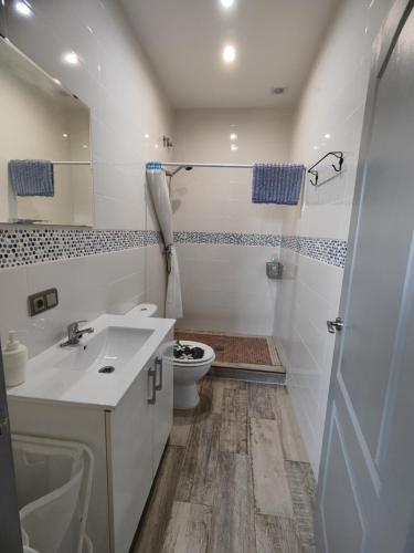托洛克斯Casa Rural Sierra De Las Nieves的白色的浴室设有水槽和卫生间。