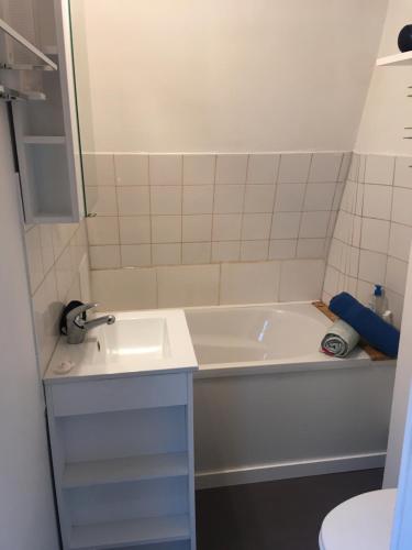 里尔Studio Lille Gambetta的浴室配有盥洗盆和浴缸。