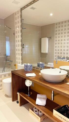 阿尔特杜尚Villa Alter的一间带水槽、卫生间和镜子的浴室