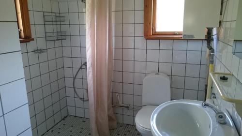 瑞伊Daemningen at Gammel Rye的一间带卫生间和水槽的浴室