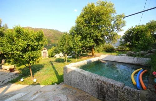 吉尔斯Villa Dos Santos - Gerês Country House的庭院内带冲浪板的游泳池