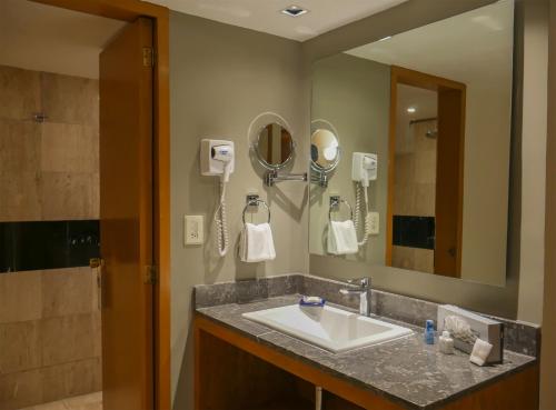 瓜达拉哈拉Hotel Guadalajara Plaza Ejecutivo的一间带水槽和镜子的浴室
