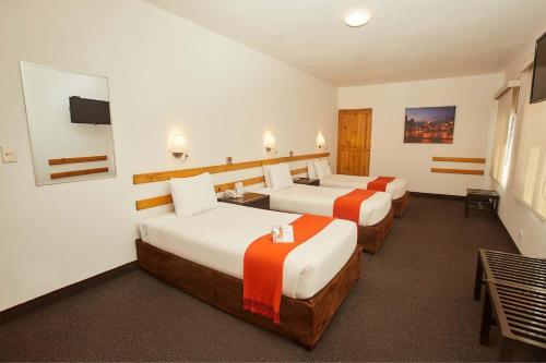 普诺普诺标准卡萨安迪娜酒店的酒店客房设有两张床和电视。
