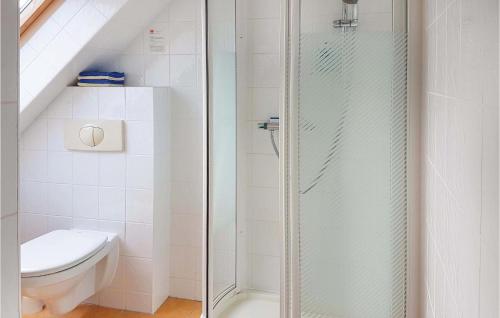 格里兹鲍格拉兹博沃乌尔微欧森纳度假屋的一间带卫生间和玻璃淋浴间的浴室