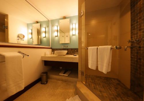 Grande Rivière Sud Est拉古纳海滩Spa酒店的一间带水槽和镜子的浴室