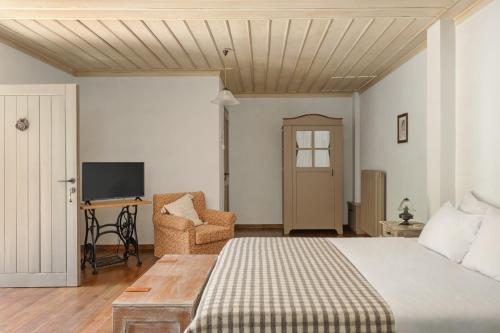 帕皮康安佛拉格尼奥酒店的一间卧室配有一张床、一张书桌和一台电视