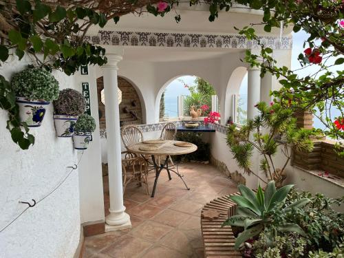托雷德本纳贾尔邦Casa Hermosa的庭院配有桌椅和植物