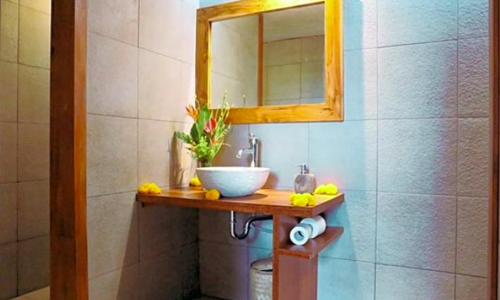 贝都古云上村庄旅馆的一间带水槽和镜子的浴室