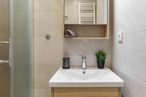 塞萨洛尼基Central Luxury Apartment的一间带水槽和镜子的浴室