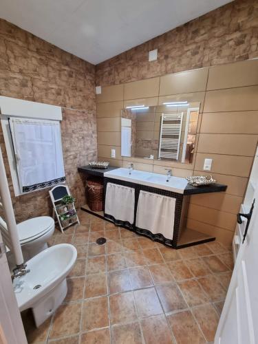 El Carpio de TajoCasa Flora - Casa rural con encanto的一间带水槽和大镜子的浴室