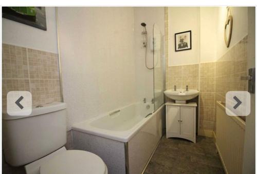 艾尔Ayr的浴室配有卫生间、盥洗盆和浴缸。