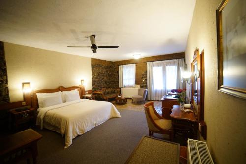 卡科佩特里亚米尔酒店的配有一张床和一张书桌的酒店客房