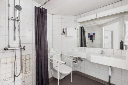 厄勒布鲁厄勒布鲁欧洲贝斯特韦斯特酒店的一间带卫生间、水槽和镜子的浴室
