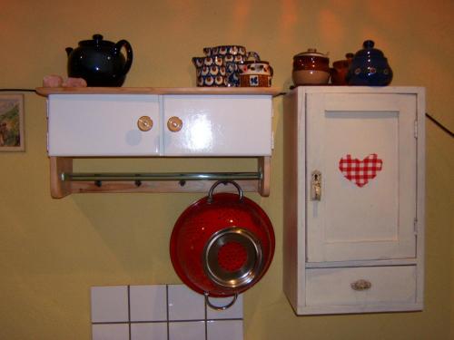 Sontheim客什菲生态旅馆的带微波炉、橱柜和锅的厨房