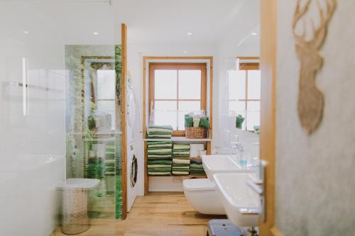 DirlewangGuggi`s Alm的浴室配有卫生间、盥洗盆和淋浴。
