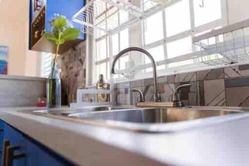 伊莎贝拉Playa y Campo Getaway Apartment, with Hot Tub的带水槽的厨房台面和窗户