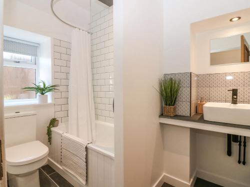 基里缪尔Lindsay Cottage的白色的浴室设有卫生间和水槽。