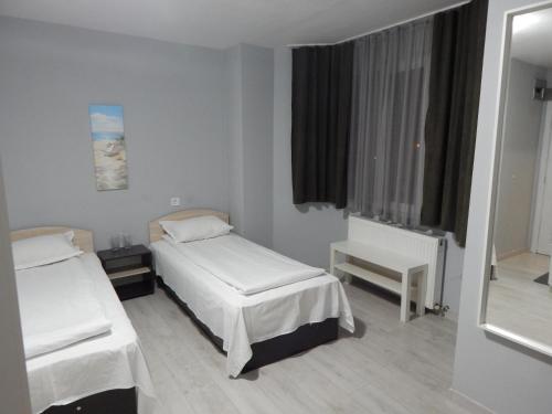 布拉戈耶夫格勒里奥家庭酒店的酒店客房设有两张床和窗户。