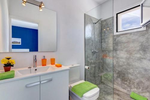 阿莱奥尔Villa Atalis by Villa Plus的带淋浴、卫生间和盥洗盆的浴室