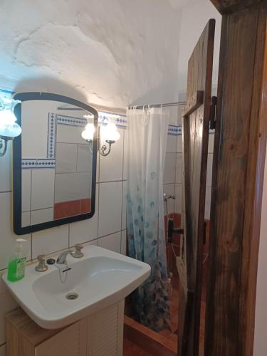 BelCasa Leonor的一间带水槽、镜子和淋浴的浴室