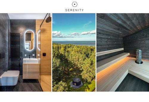 拉普梅茲采姆斯Serenity House & Sauna on the Coast of Baltic Sea的海洋浴室图片的拼合