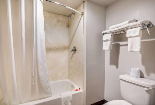 密尔沃基密尔沃基机场伊克诺旅店的带淋浴和卫生间的白色浴室