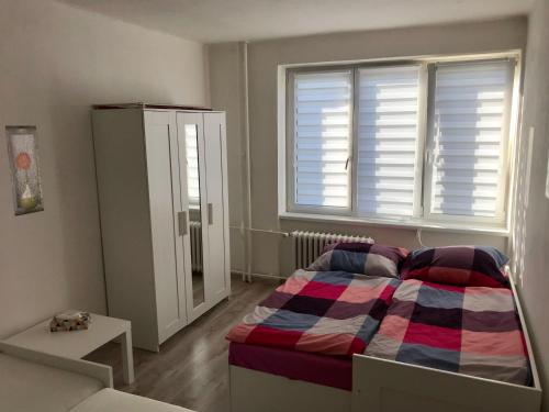 奥赫热河畔克拉什泰莱茨Byt v blízkosti centra的一间小卧室,配有床和窗户