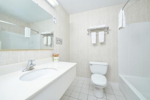 大巴灵顿大巴林顿旅程住宿酒店的白色的浴室设有水槽和卫生间。