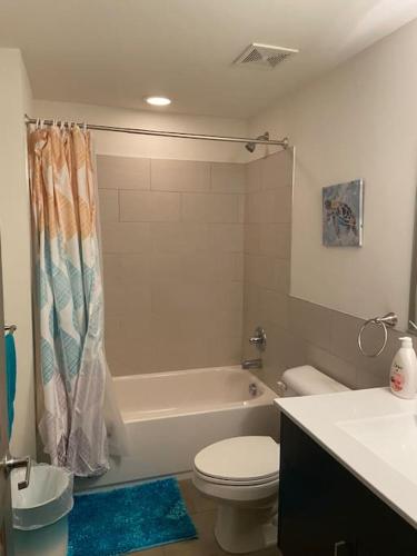 里士满Charming 2 bedroom apartment near VCU的浴室配有卫生间、浴缸和水槽。